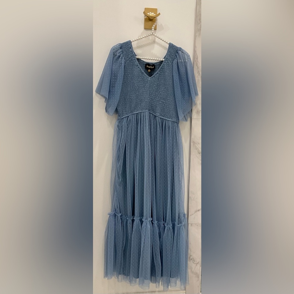 🔴BLUE DOTTED TULLE SMOCKED MATERNITY🔴 - Picture 12 of 12